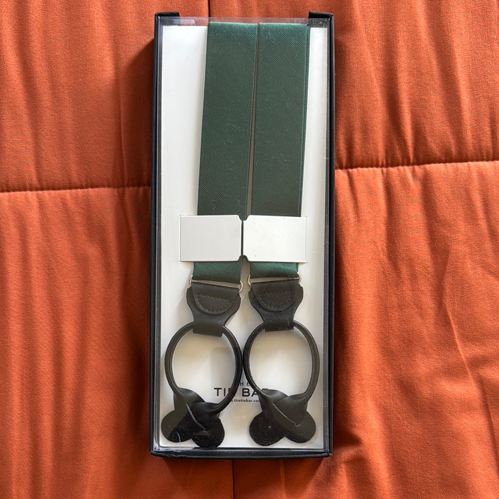 The Tie Bar Hunter Green Leather Suspenders